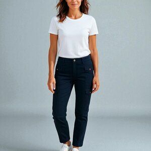 Karen Millen Navy Blue England Cargo Moto Tapered Pants Size 8‎